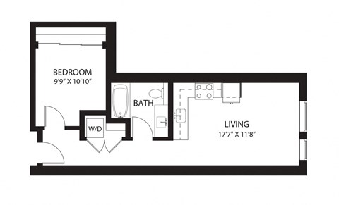 Floor plan for 1 bed, 1 bath, 570 sqft